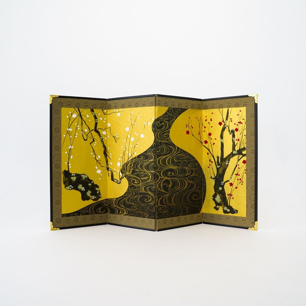 Small folding screens "Red and white plum blossoms" four panels