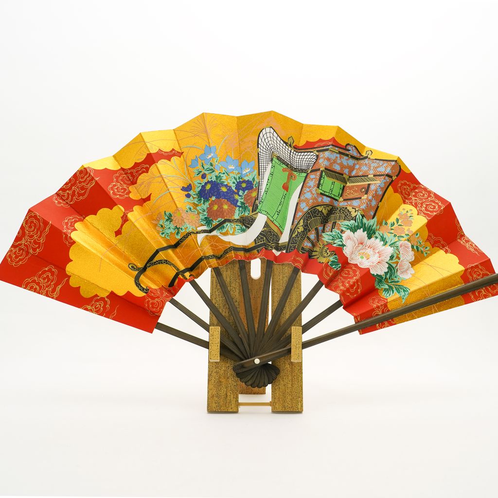 Decorative Folding Fan "Flower Cart" with stand Size 7.5 No.544