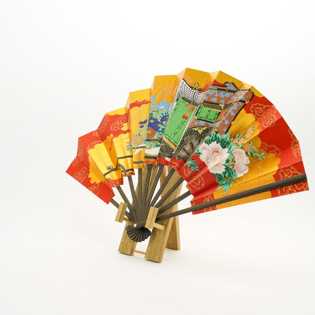 Decorative Folding Fan "Flower Cart" with stand Size 7.5 No.544