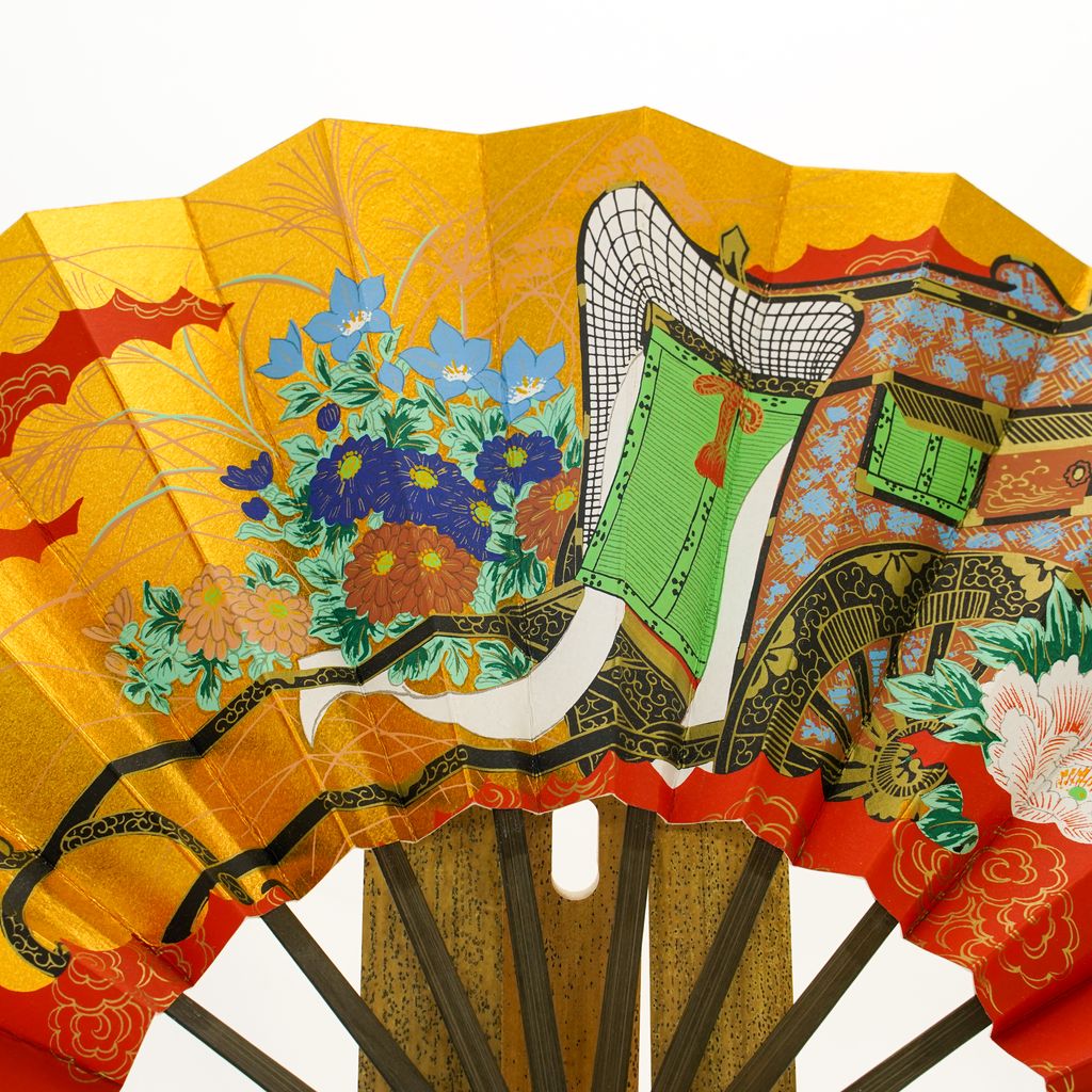 Decorative Folding Fan "Flower Cart" with stand Size 7.5 No.544