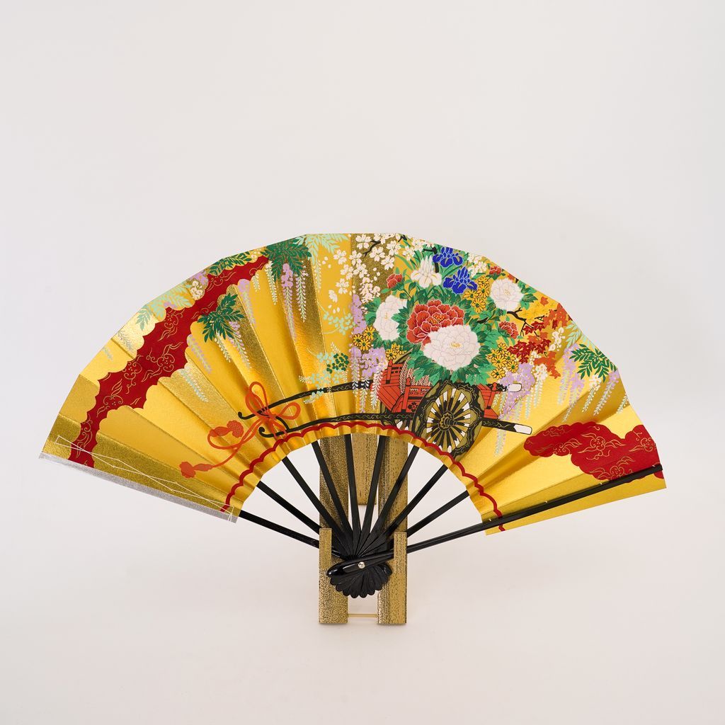 Decorative Folding Fan "Flower Cart" with stand Size 9.5 No.506