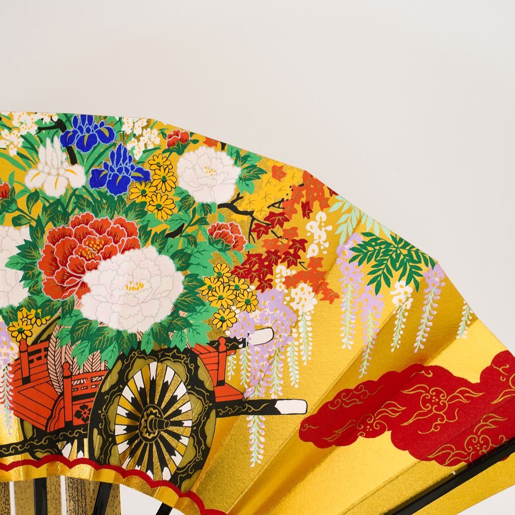 Decorative Folding Fan "Flower Cart" with stand Size 9.5 No.506