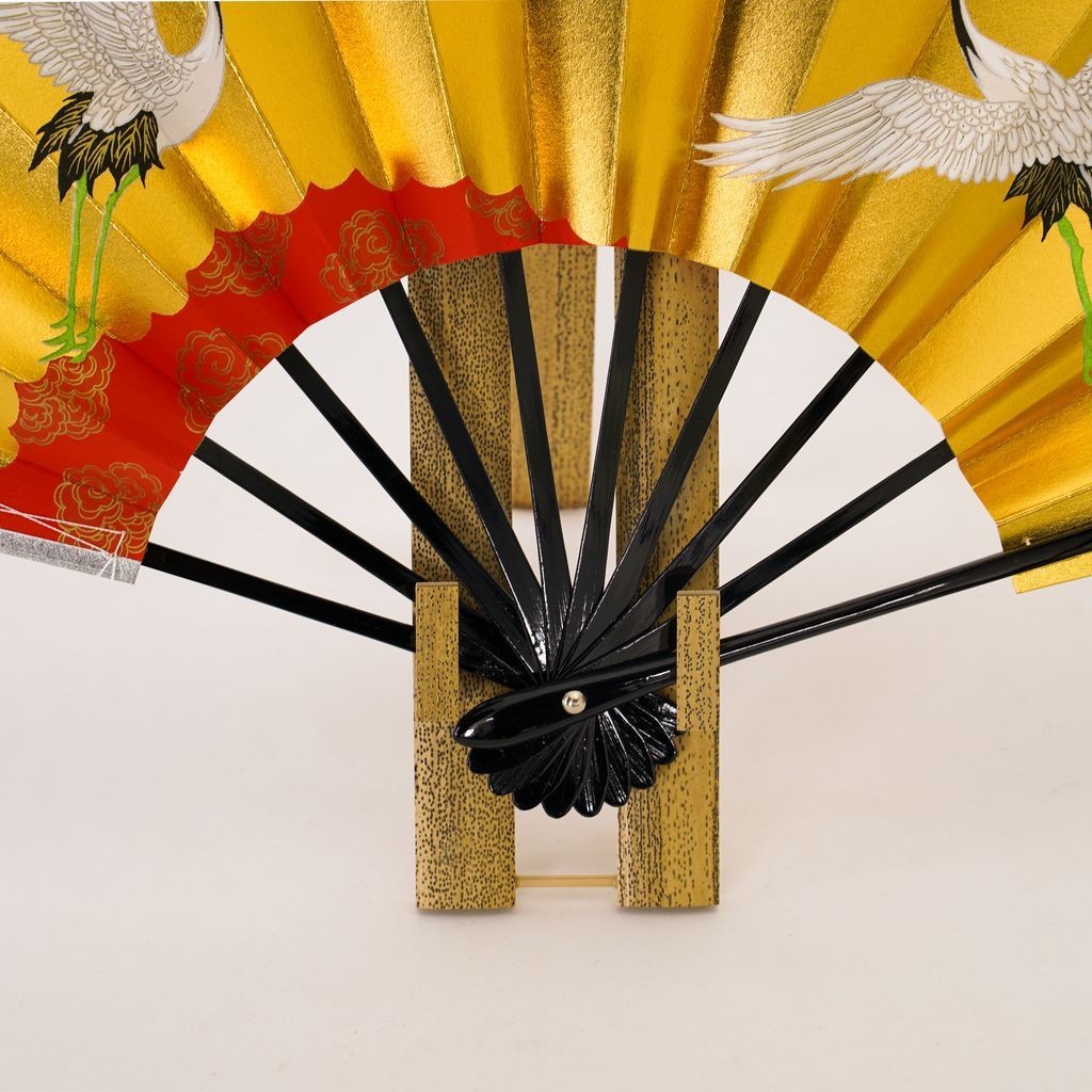 Decorative Folding Fan "Triple Cranes" with stand Size 9.5 No.514