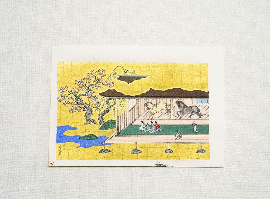 Woodblock print "Horse barn" by Uchida Original Published by UCHIDA ART