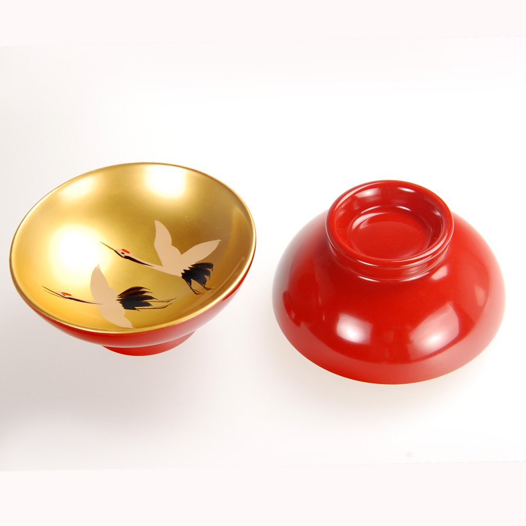 Lacquerware Sake Cups Set (2pcs) "Cranes and Turtles" Size 2.2 Aizu lacquerware