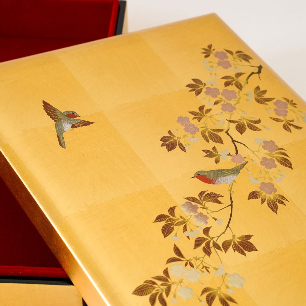 Gold Leaf Box "Flower Watching Birds"