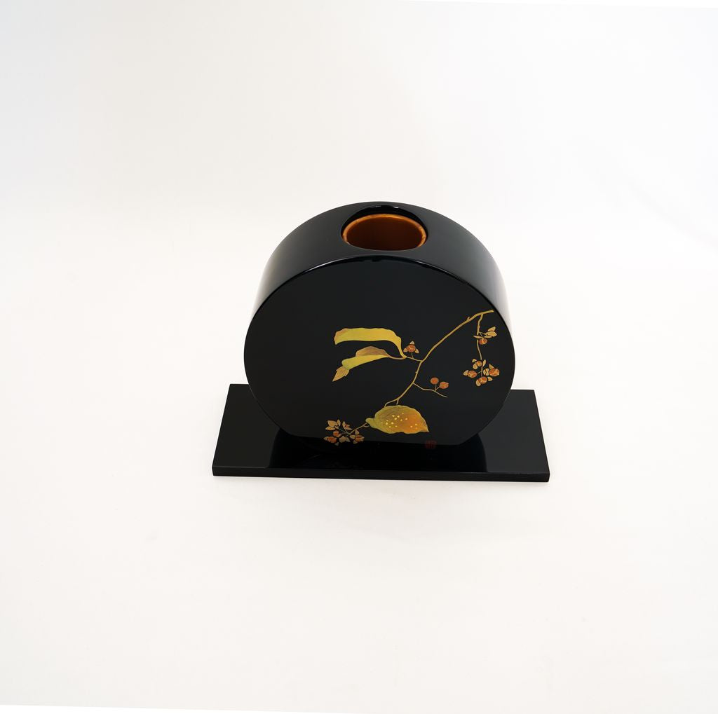 Lacquerware Vase "Leaves" Round Yumeakari