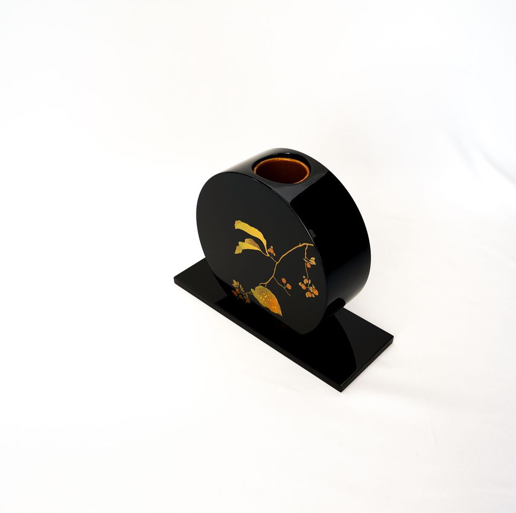 Lacquerware Vase "Leaves" Round Yumeakari