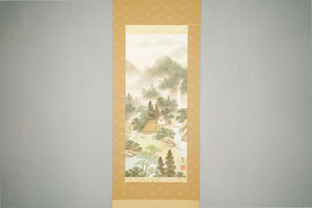 Japanese Hanging Scroll Kakejiku Tomohisa Miyazaki "Shan Shui Painting with Four Gods"