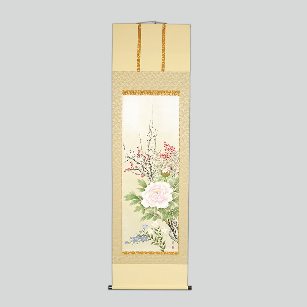 Japanese Hanging Scroll Kakejiku Enshu Nakamura "Flowers of Four Seasons"