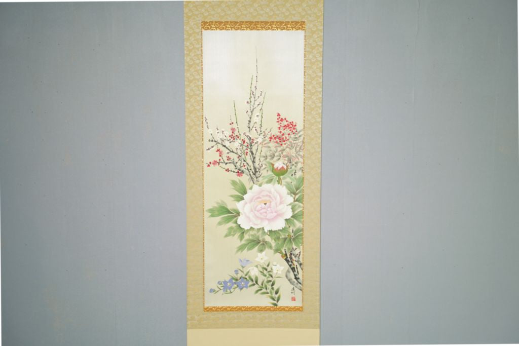Japanese Hanging Scroll Kakejiku Enshu Nakamura "Flowers of Four Seasons"