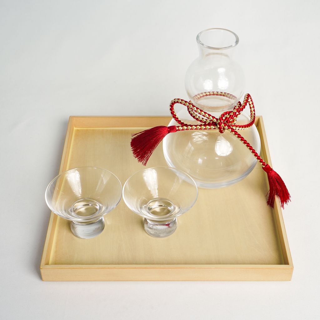 Edo Glass Sake Decanter and Cups Set “Hisago”