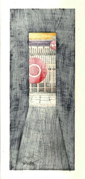Woodblock print "Japanese umbrella in the alley" by Kato Teruhide Published by UNSODO Small size