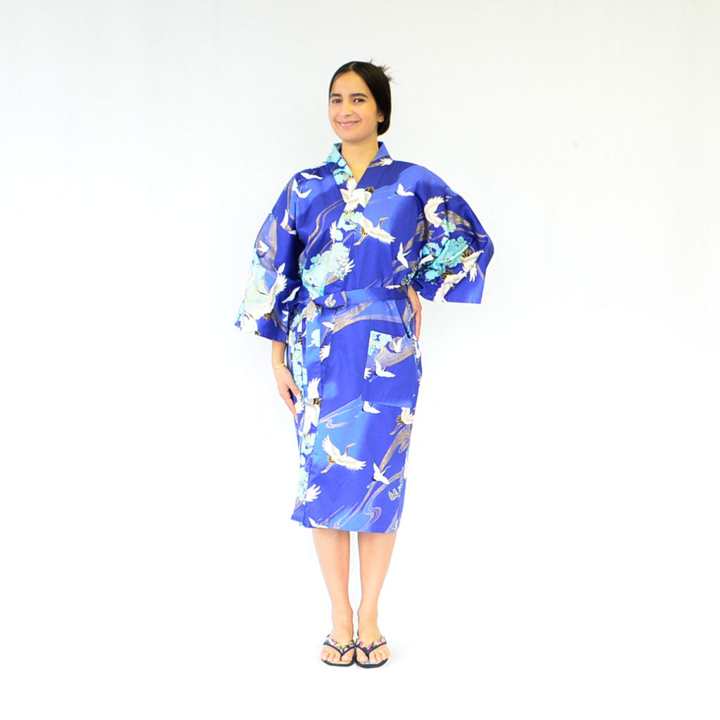 Japanese Kimono Women's Cotton Knee-length Crane Japanese Kimono Women's Cotton Knee-length Crane