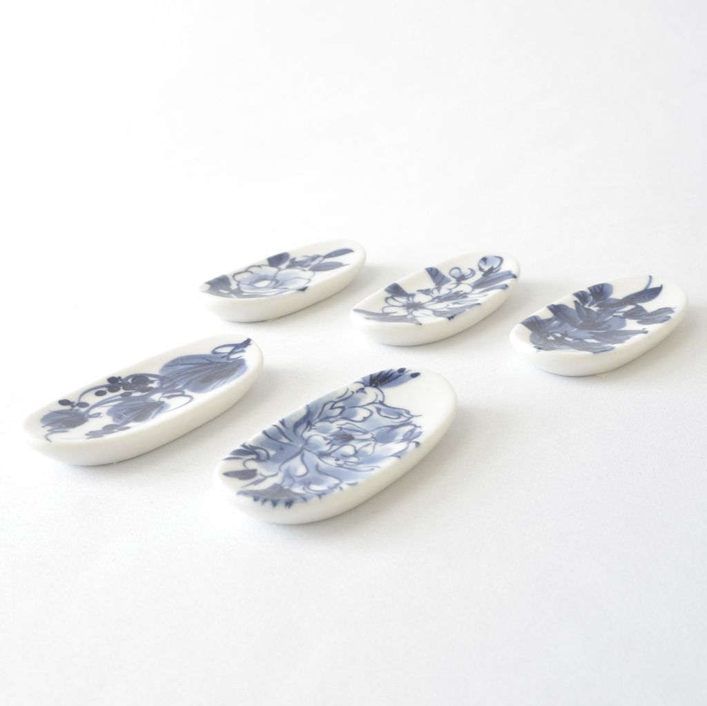 Kiyomizu ware Chopstick rest 5pcs set "Seasonal flowers"