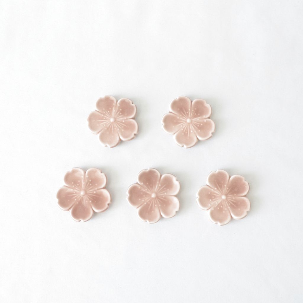 Kiyomizu ware Chopstick rest 5pcs set "Cherry blossom"