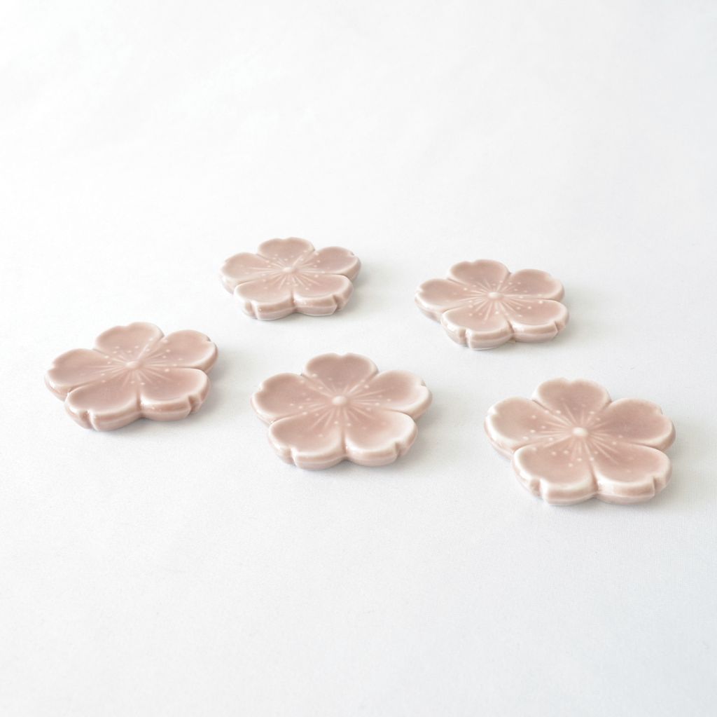Kiyomizu ware Chopstick rest 5pcs set "Cherry blossom"