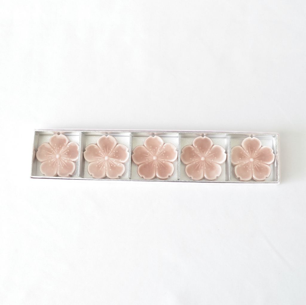 Kiyomizu ware Chopstick rest 5pcs set "Cherry blossom"