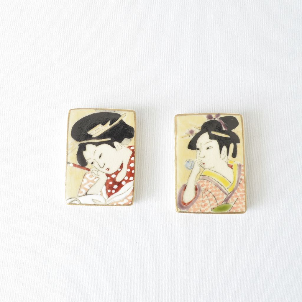 Kiyomizu ware Chopstick rest 5pcs set "Ukiyo-e"