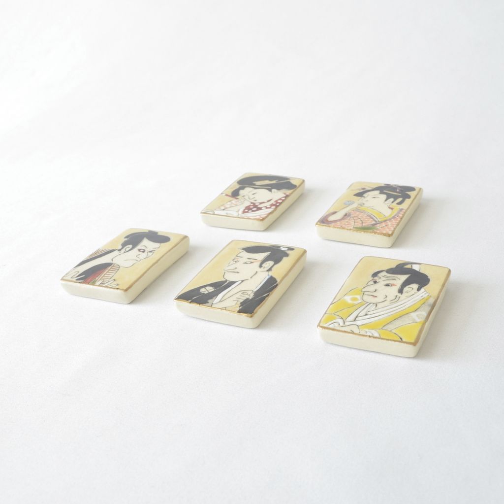 Kiyomizu ware Chopstick rest 5pcs set "Ukiyo-e"