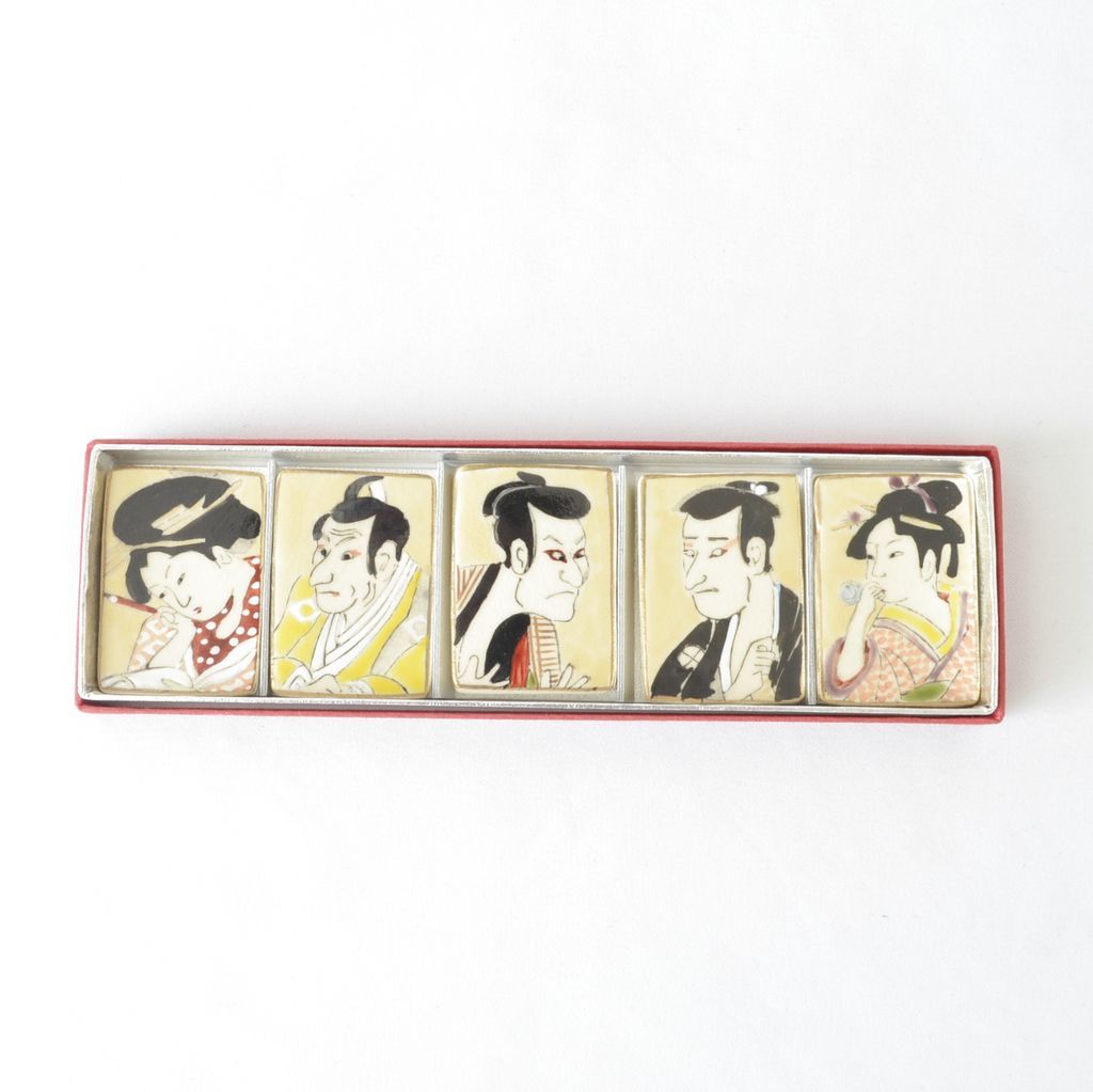 Kiyomizu ware Chopstick rest 5pcs set "Ukiyo-e"