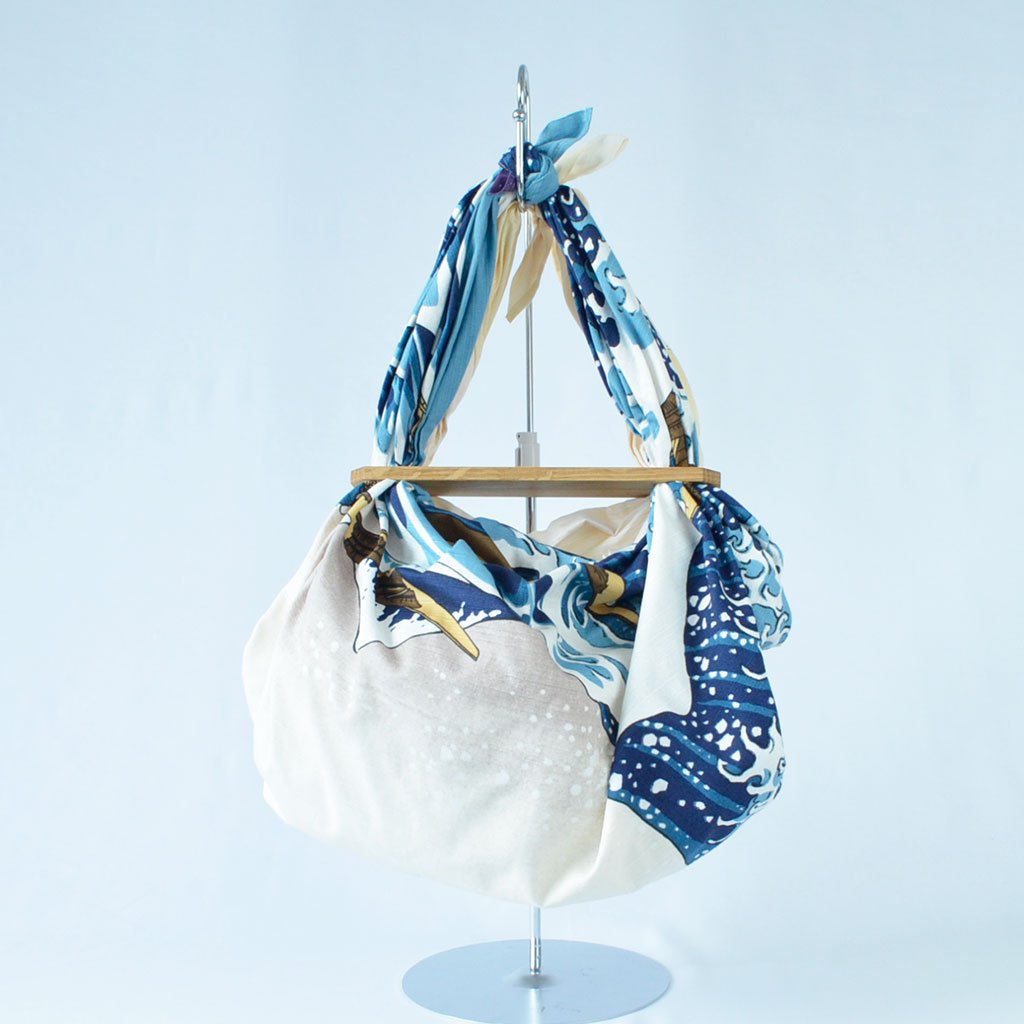 Furoshiki & Handle Set "Hokusai" Wood handle