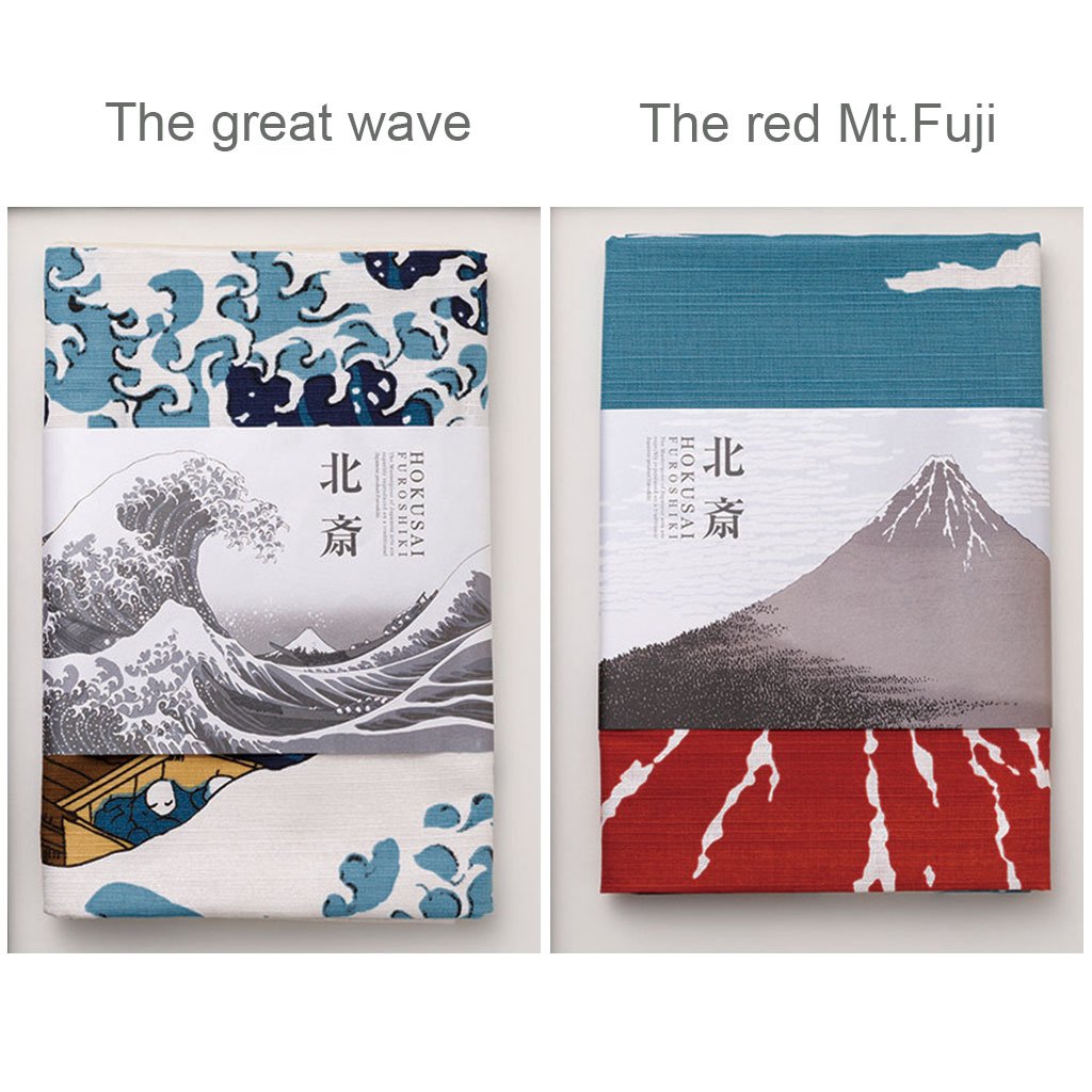 Furoshiki & Handle Set "Hokusai" Wood handle