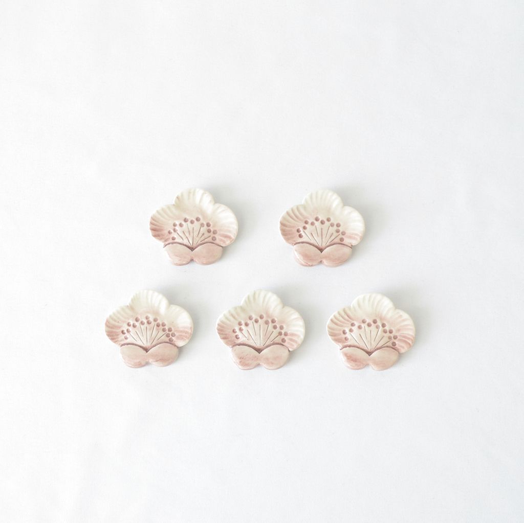 Kiyomizu ware Chopstick rest 5pcs set "Plum blossom"