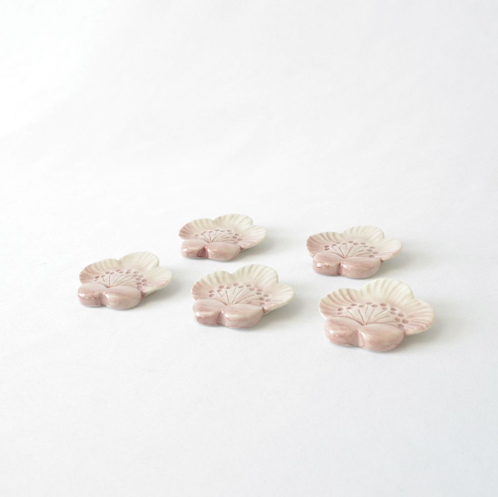 Kiyomizu ware Chopstick rest 5pcs set "Plum blossom"
