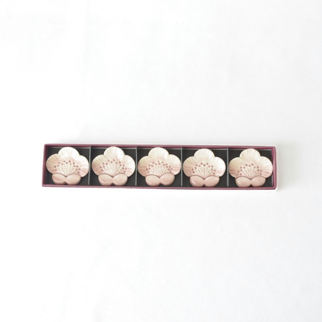 Kiyomizu ware Chopstick rest 5pcs set "Plum blossom"