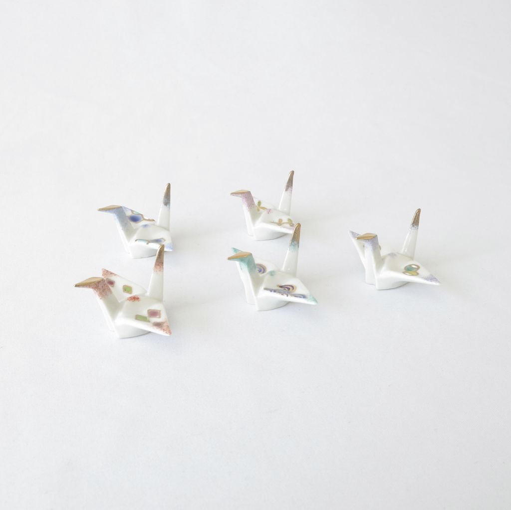 Kiyomizu ware Chopstick rest 5pcs set "Origami crane"