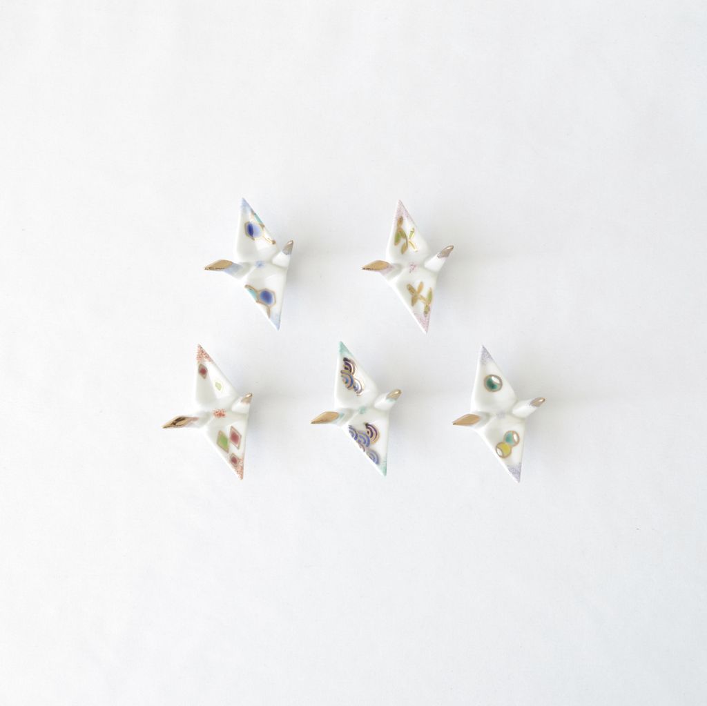 Kiyomizu ware Chopstick rest 5pcs set "Origami crane"