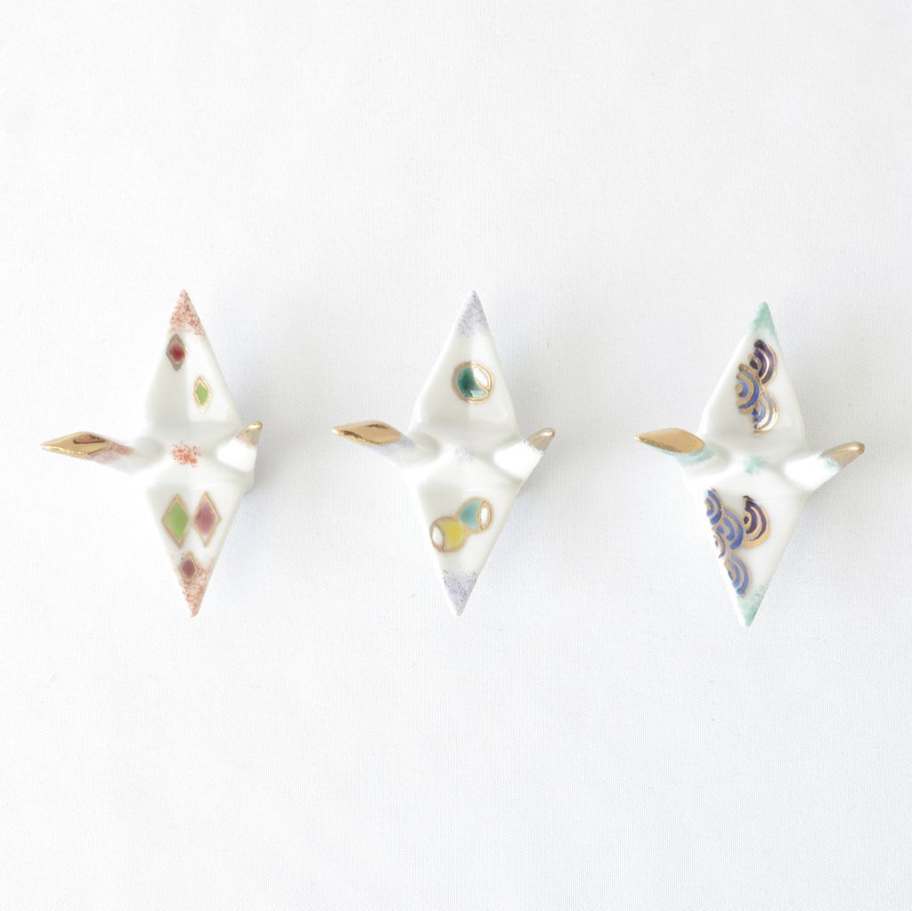 Kiyomizu ware Chopstick rest 5pcs set "Origami crane"