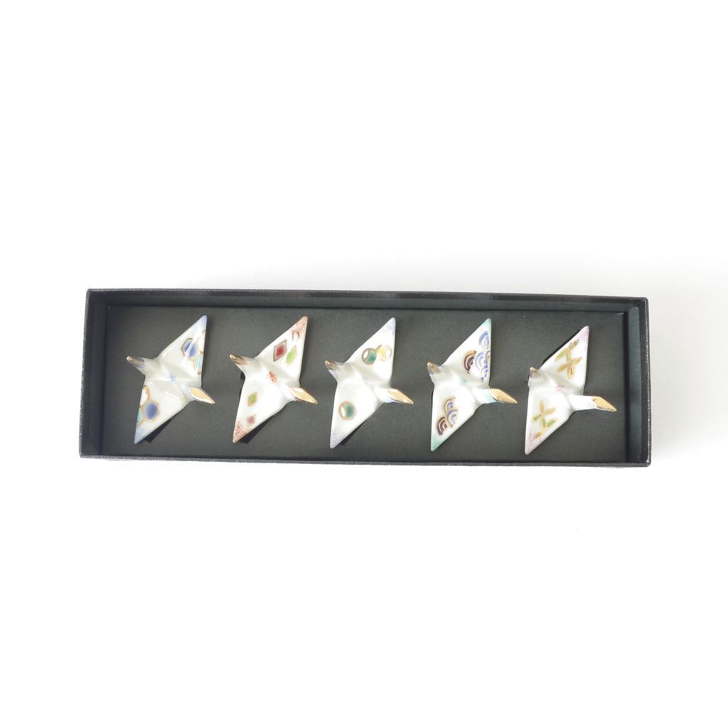 Kiyomizu ware Chopstick rest 5pcs set "Origami crane"