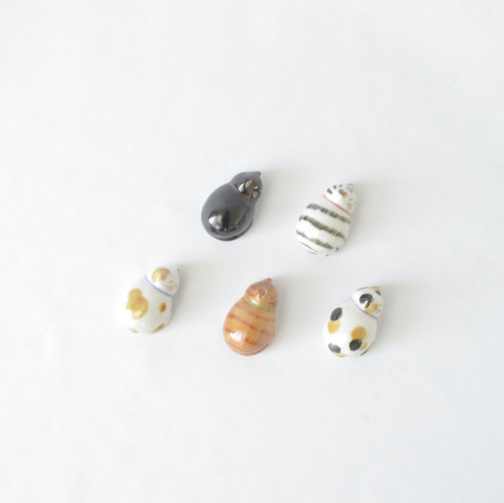 Kiyomizu ware Chopstick rest 5pcs set "Sleeping cat"