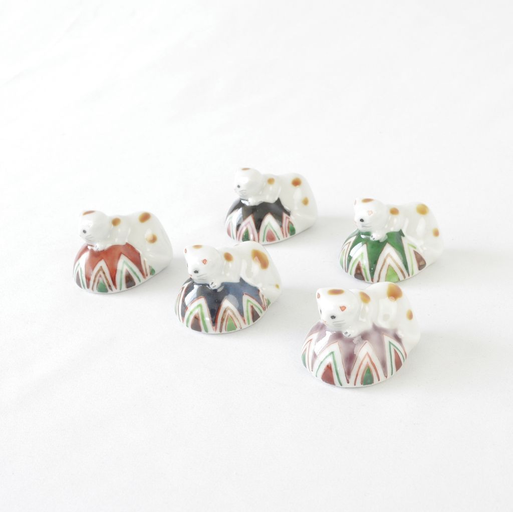 Kiyomizu ware Chopstick rest 5pcs set "Playing cat"