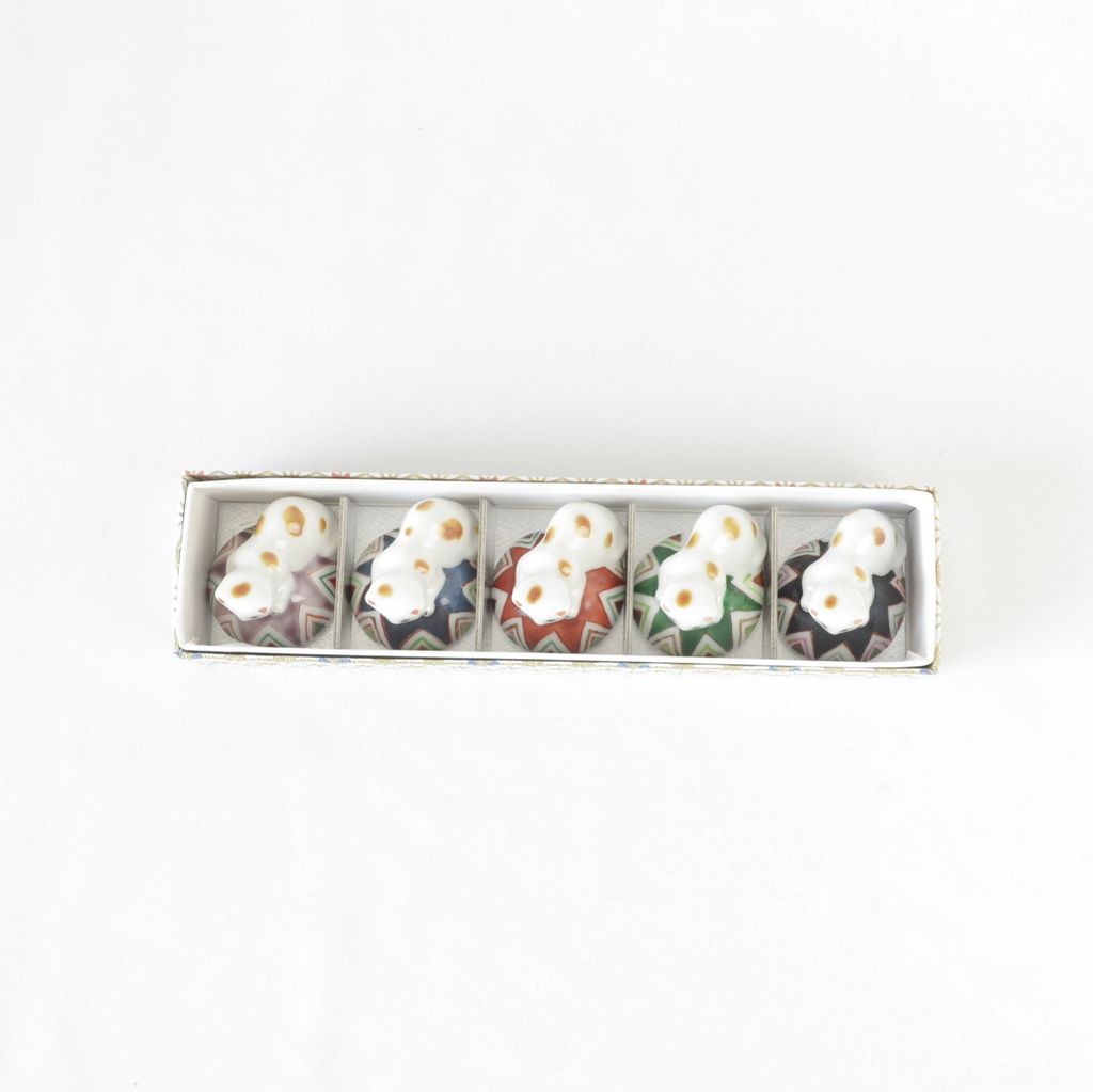 Kiyomizu ware Chopstick rest 5pcs set "Playing cat"
