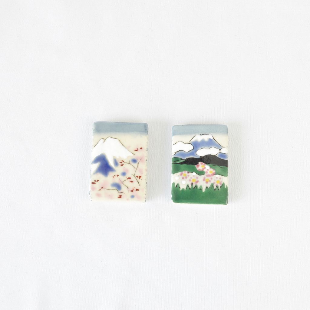 Kiyomizu ware Chopstick rest 5pcs set "Sceneries of Mt. Fuji"