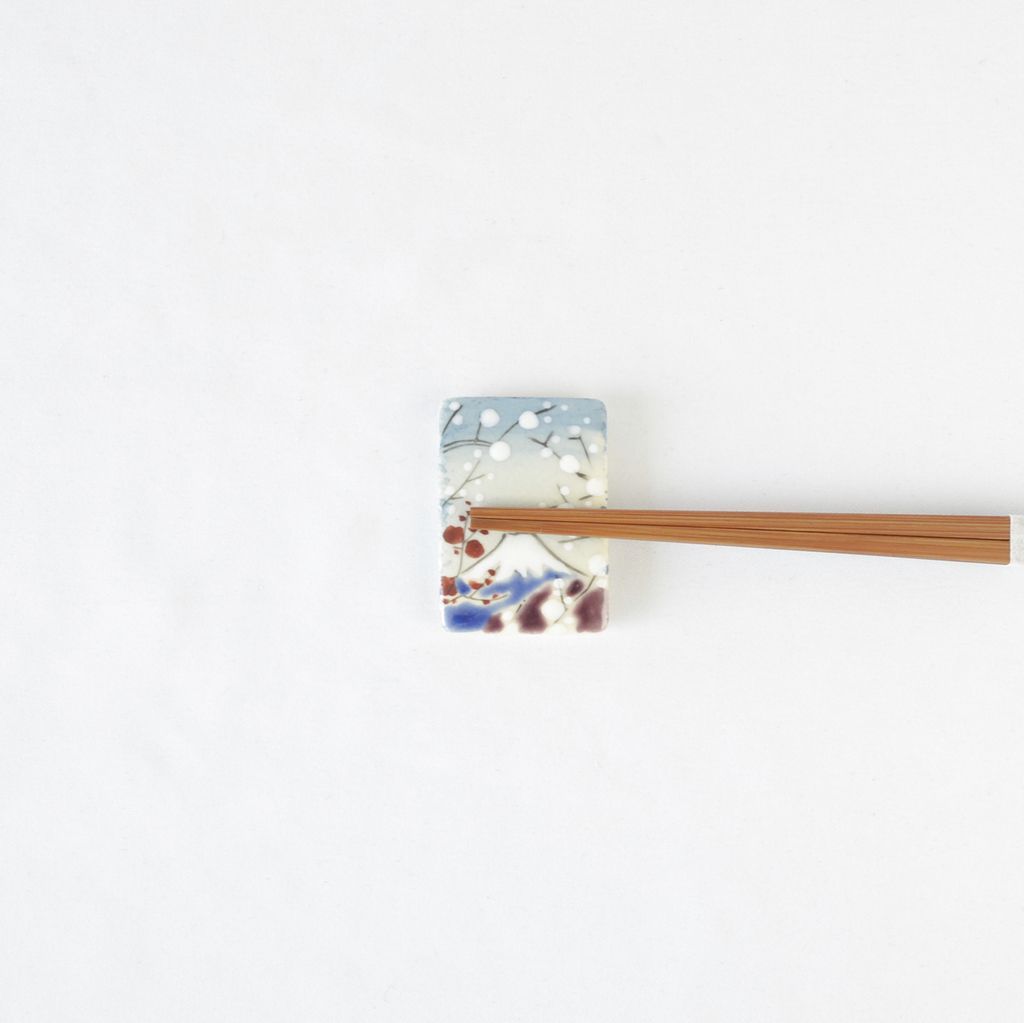 Kiyomizu ware Chopstick rest 5pcs set "Sceneries of Mt. Fuji"