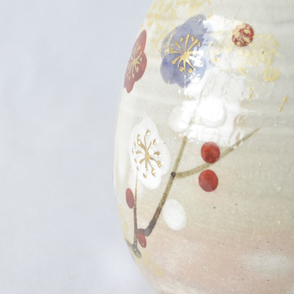 Kiyomizu Ware Sake Decanter and Cups Set "Kissho Ume"