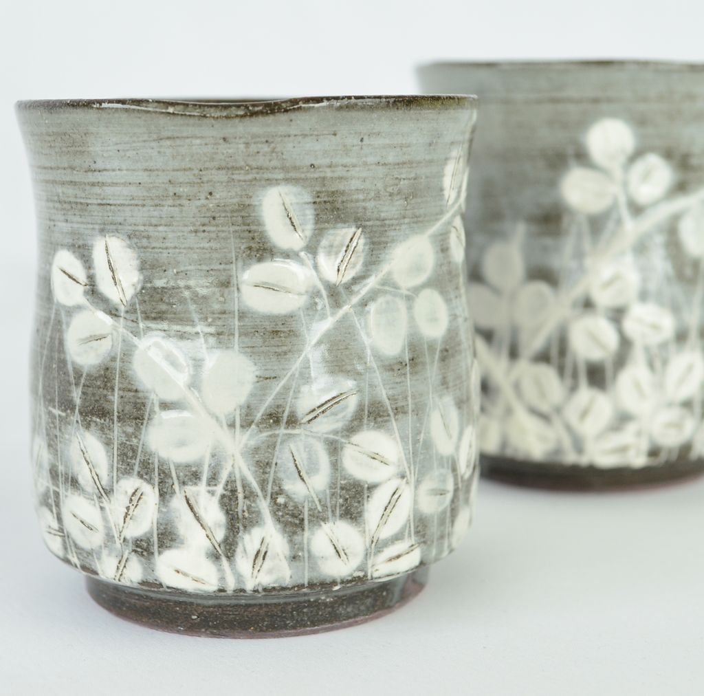 Kiyomizu ware Tea pot & Cup set "Hagi gasane"