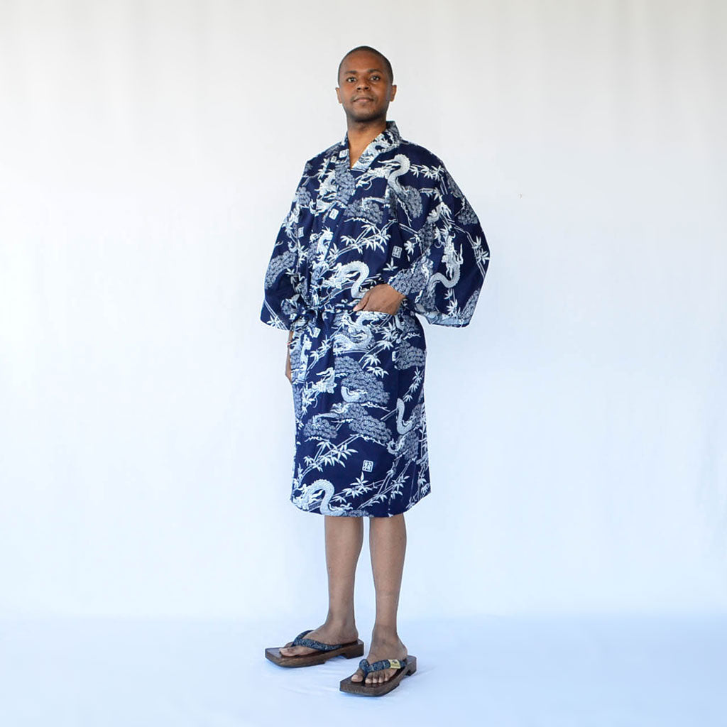 Japanese Yukata Unisex Cotton Knee-length "Pine Bamboo and Dragon"