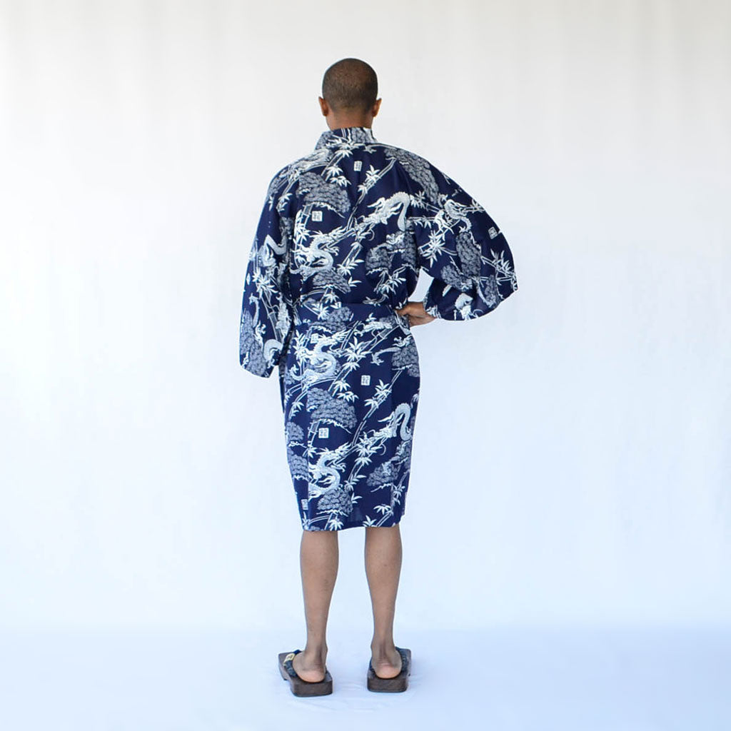 Japanese Yukata Unisex Cotton Knee-length "Pine Bamboo and Dragon"