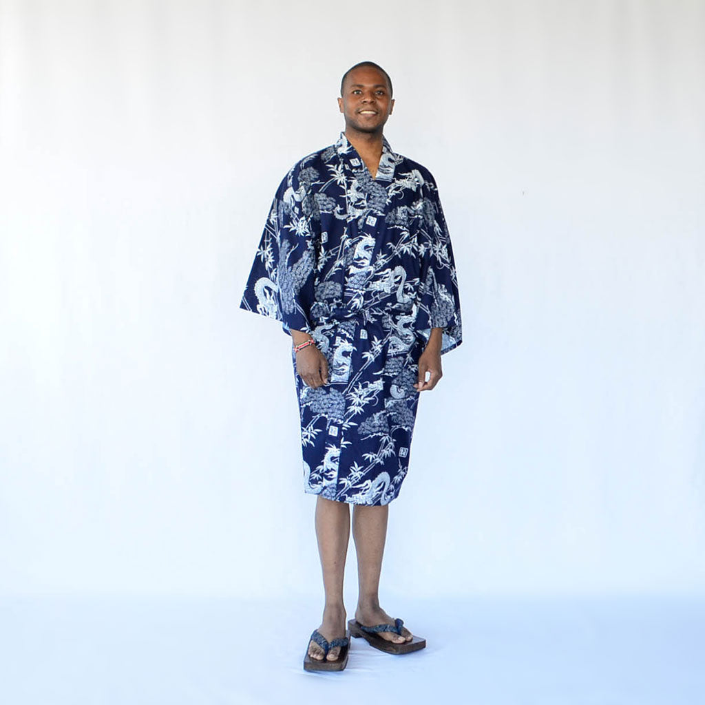 Japanese Yukata Unisex Cotton Knee-length "Pine Bamboo and Dragon"