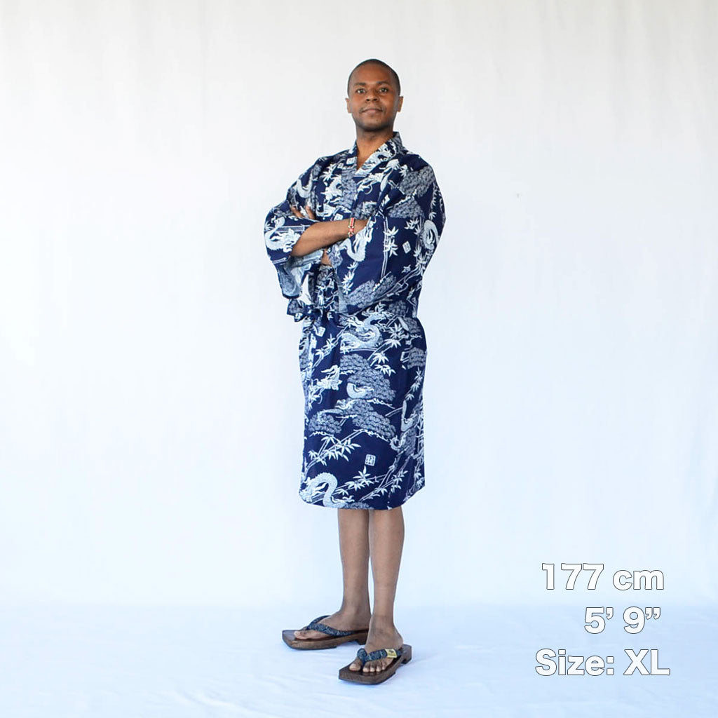 Japanese Yukata Unisex Cotton Knee-length "Pine Bamboo and Dragon"