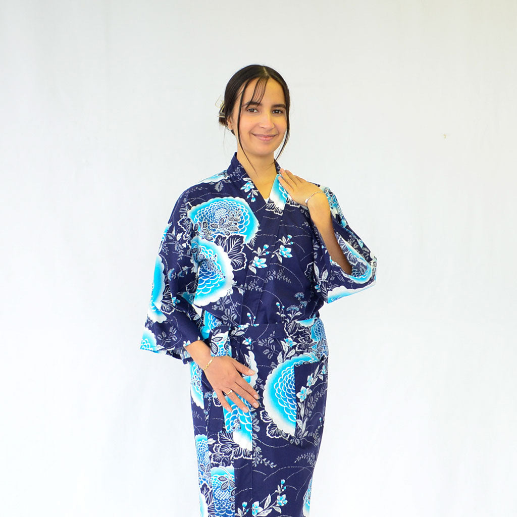 Japanese Yukata Women's Cotton Knee-length "Peony and Chrysanthemum"