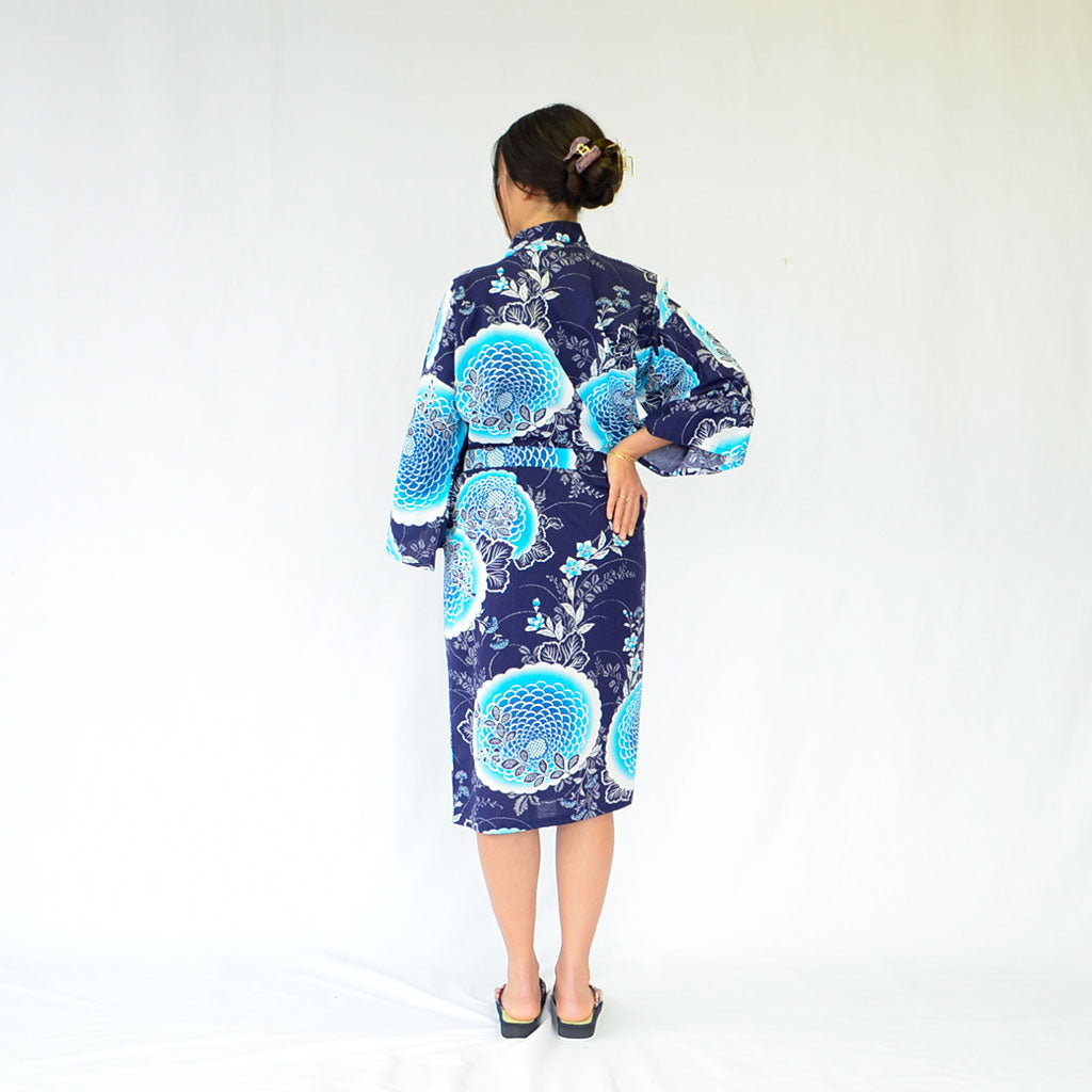 Japanese Yukata Women's Cotton Knee-length "Peony and Chrysanthemum"