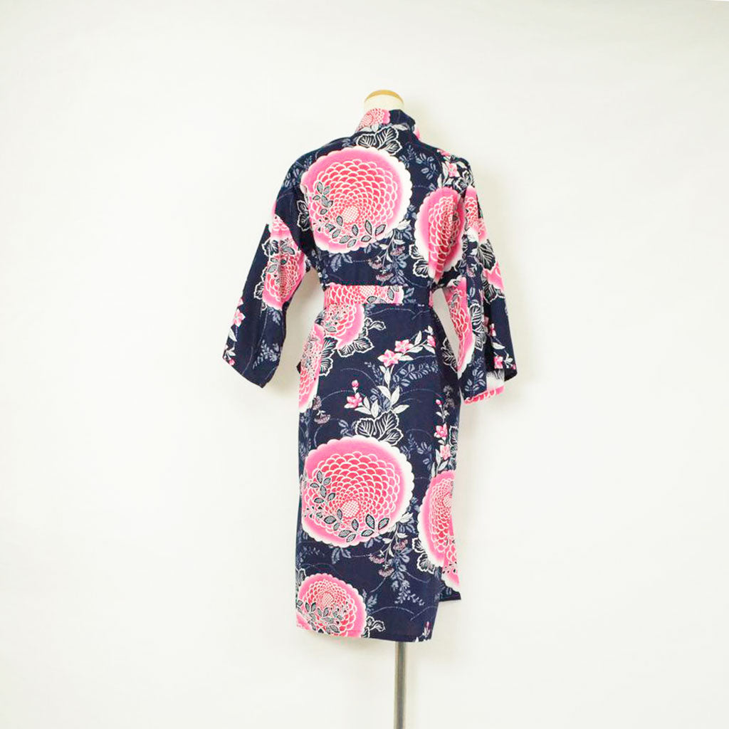 Japanese Yukata Women's Cotton Knee-length "Peony and Chrysanthemum"