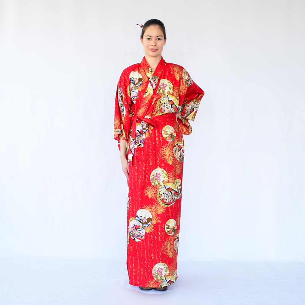 Japanese Colorful Yukata Women's Cotton "Calligraphy and Princess"