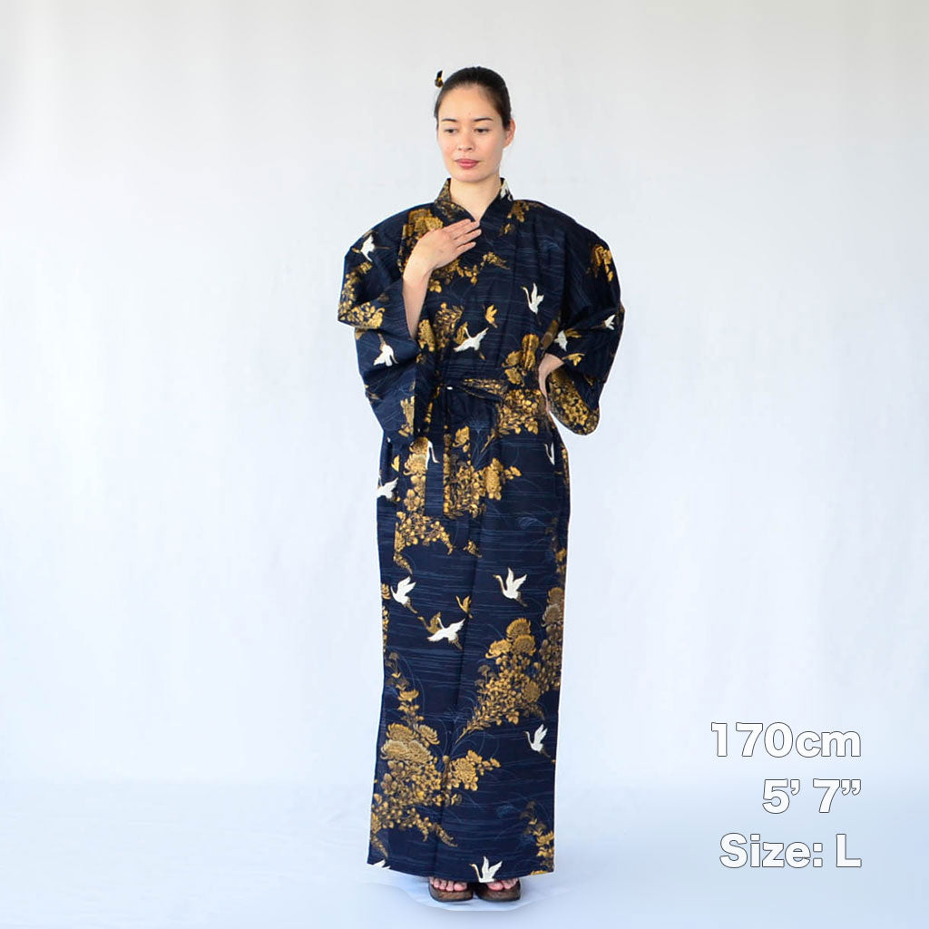 Japanese Colorful Yukata Women's Cotton "Golden Crane"